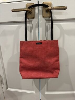 kate spade Coral-Red Canvas Tote with Black Handles